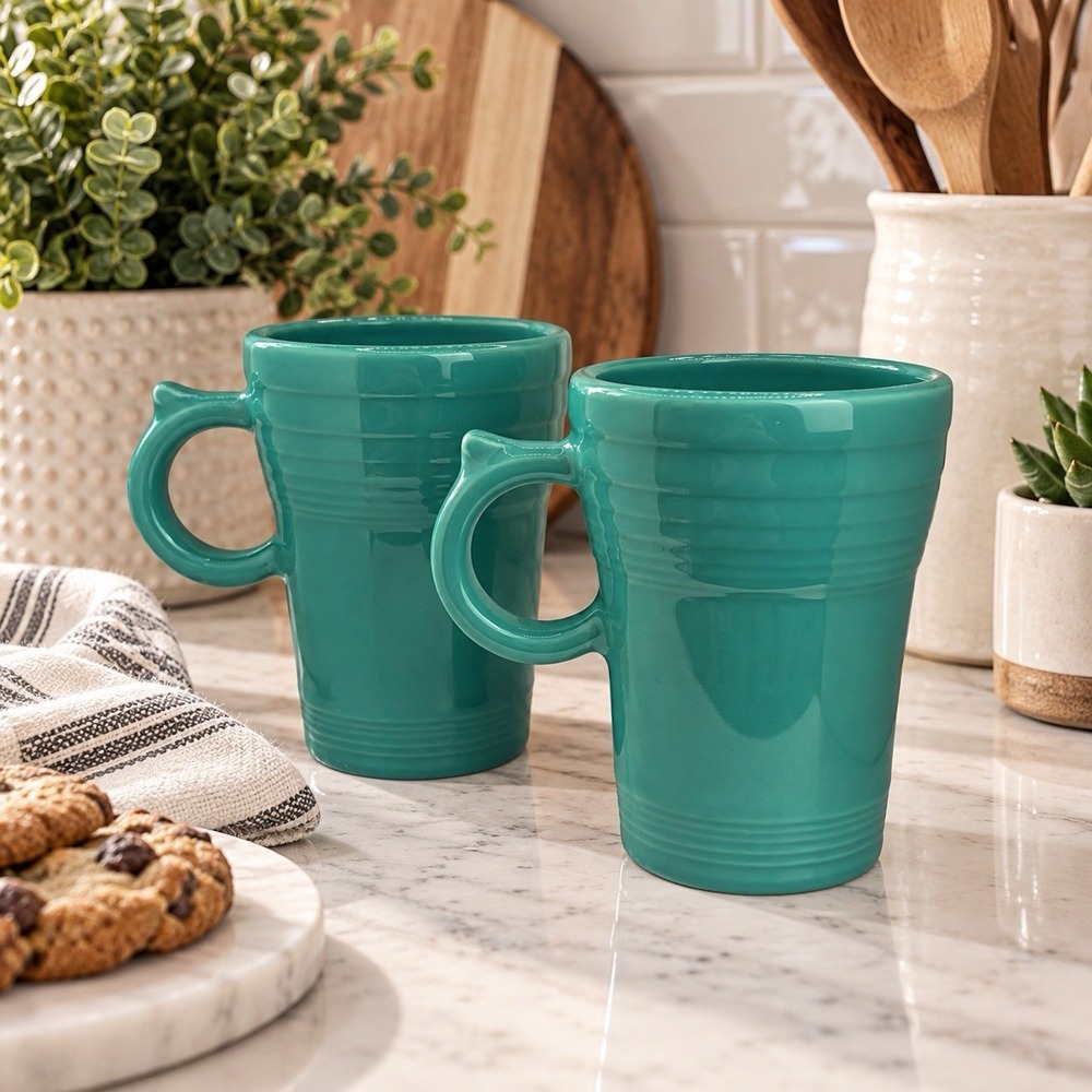 Fiestaware Lot of (2) Bistro Latte Coffee Mug Color Turquoise Drinkware 18oz